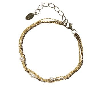 Armbånd i forgyldt/sort rhodineret sterlingsølv med ferskvandsperler 18+4cm, fra San - Links of Joy