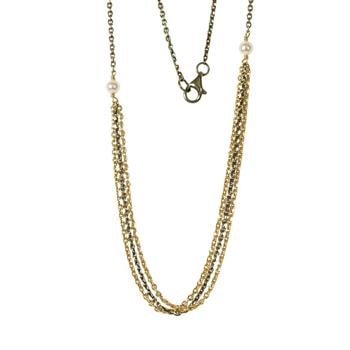 Halskæde i forgyldt/sort rhodineret sterlingsølv med ferskvandsperler 42+8cm, fra San - Links of Joy
