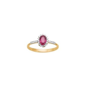 14kt. guldring roset  m/rubin og dia 0.104ct W/SI, fra Siersbøl