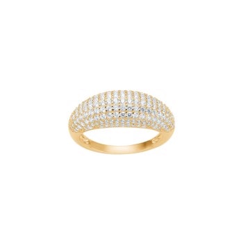 Chunky ring i guldfarve med skinnende zirkoner på toppen, elegant og iøjnefaldende design.