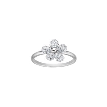 Sølvring med blomsterdesign, dekoreret med funklende zirkoner i midten, lavet af 925 sterling sølv.