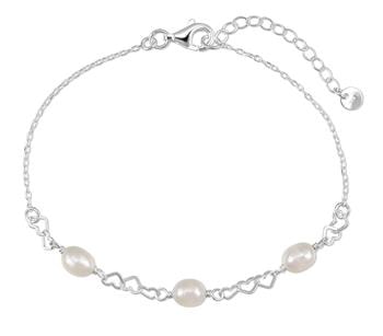 Armbånd sølv rhodineret ferskvperler hjerter, fra L&G