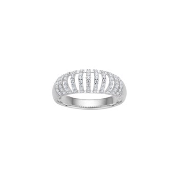 Chunky sølvring med buet design og zirkonia, rhodineret finish for glans og holdbarhed.