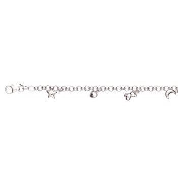 Armbånd sølv rhodineret 5 charms, fra L&G