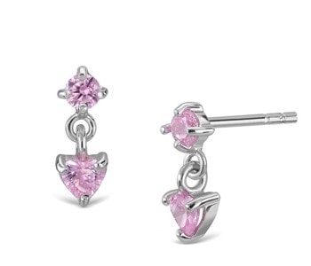 Ørehænger sølv rhodieneret pink zirkonia, fra L&G