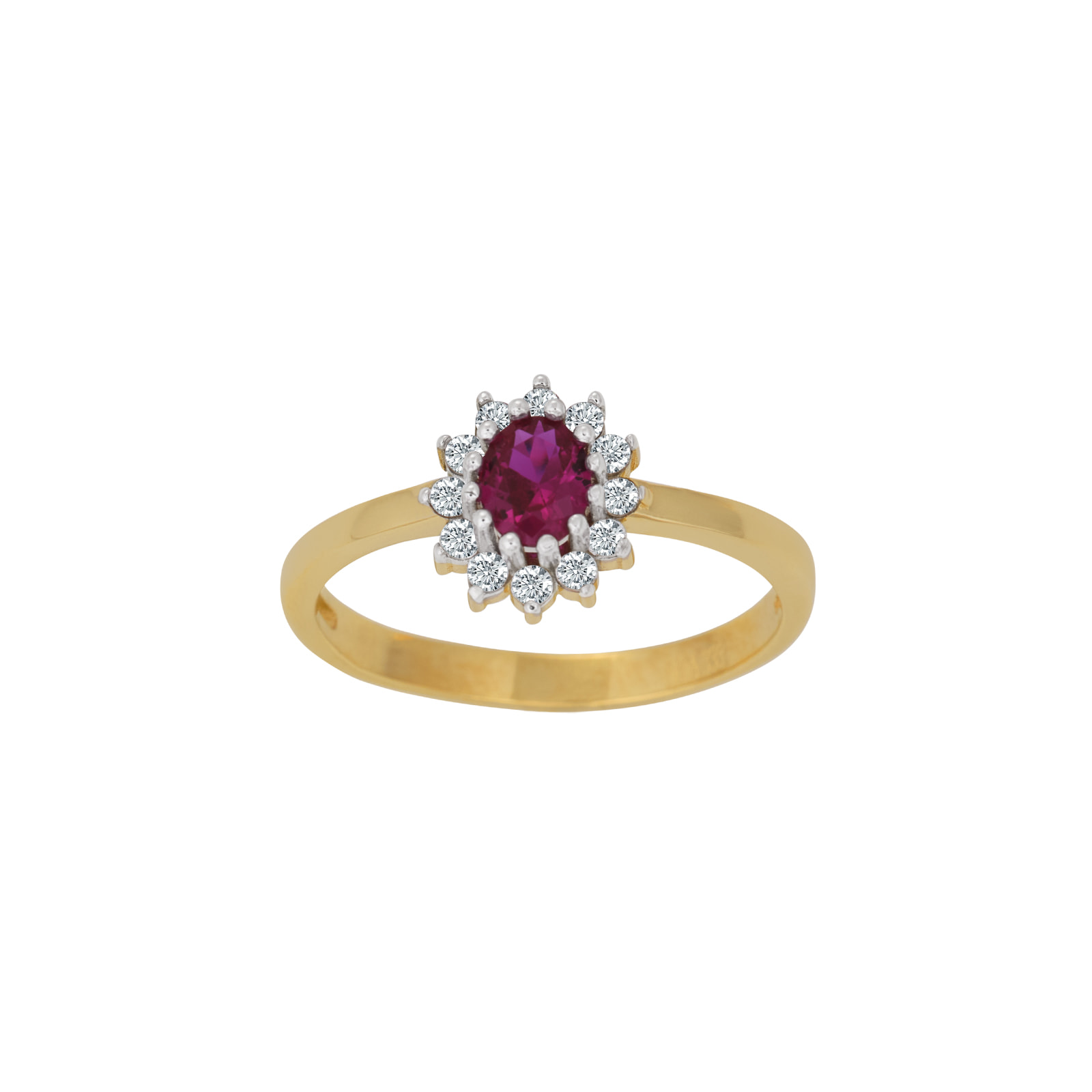 8kt. guldring roset m/synt. rubin og cz, fra Siersbøl