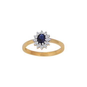 8kt. guldring roset m/synt. safir og cz, fra Siersbøl