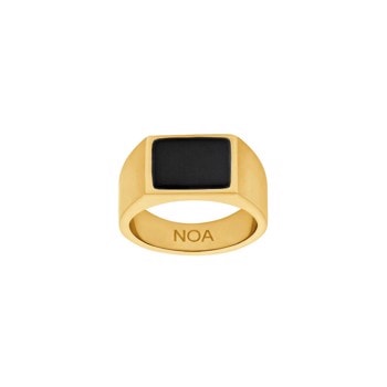 SON stål ring IP gold med black agate str. 56-70, fra Son of Noa