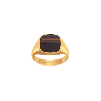 Forgyldt stål ring med yellow tiger eye str. 56-70
