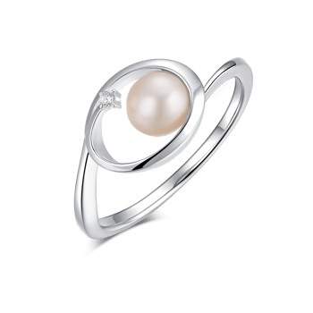 Rhodineret Sølv Ring med Ferskvandsperle og Zirconia, Støvring