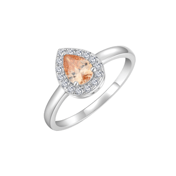 Rhodineret Sølv Ring med Dråbeformet Synt. Citrin og Zirconia, Støvring