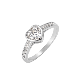 Sølv ring, hjerte med syntetisk cubic zirkonia i diameter, 7 mm