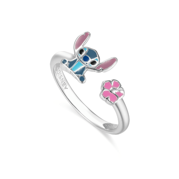 Stitch Sølv Ring med Rosa Blomst fra Disney