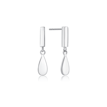 Sølvøreringe med glatte, dråbeformede vedhæng, elegant design.