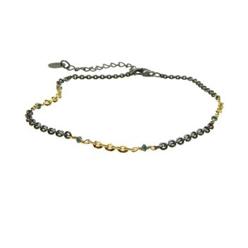 Bracelet & Necklace 925/585 -Oxidised & Blue Diamonds 42+8 cm, fra San - Links of Joy