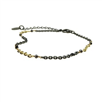 Bracelet & Necklace 925/585 -Oxidised & Black Diamonds 42+8 cm, fra San - Links of Joy