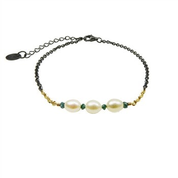 Bracelet & Necklace 925/585 -Oxidised w.Pearls & Blue Diamonds 42+8 cm, fra San - Links of Joy