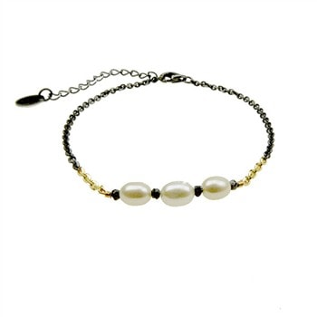 Bracelet & Necklace 925/585 - Oxidised w.Pearls & Black Diamonds 42+8 cm, fra San - Links of Joy