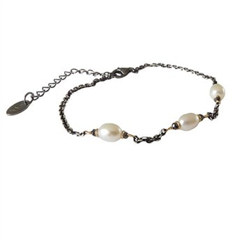 Bracelet & Necklace 925/585 -Black Rhodium w. Pearls & Black Diamonds 42+8 cm, fra San - Links of Joy