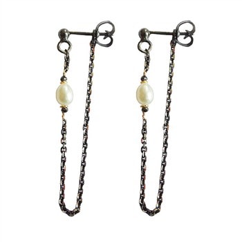 Earrings 925/585 - Black Rhodium w.Pearls & Black Diamonds Pr.par, fra San - Links of Joy