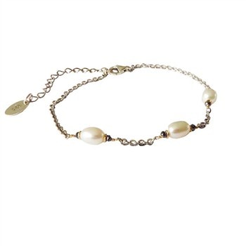 Bracelet & Necklace 925/585 - Rhodium w.Pearls & Black Diamonds 42+8 cm, fra San - Links of Joy