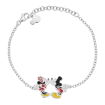 Sølv armbånd med kyssende Minnie og Mickey fra Disney