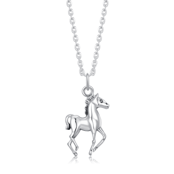 Sølv collier med en elegant hestevedhæng fra Støvring Design. Kæden er fin og detaljeret.