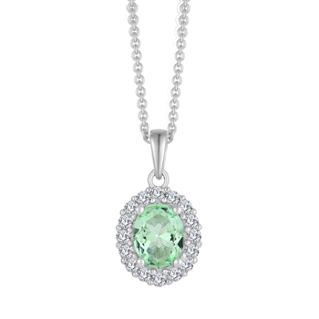 Rhodineret Sølv Halskæde med Synt. Oval Peridot og Cubic Zirconia