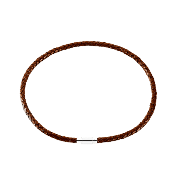 Læder collier brun flet m/stål lås, fra aagaard