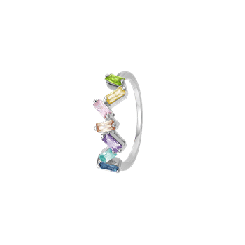 Baquette ring, sølv, 6 sten, fra aagaard