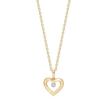 14kt. guldhjerte m/dia. 0,008ct W/SI inkl. forg. kæde, fra Siersbøl