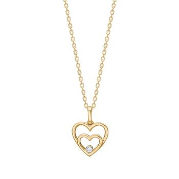 14kt. guldhjerte m/dia. 0,008ct W/SI inkl. forg. kæde, fra Siersbøl
