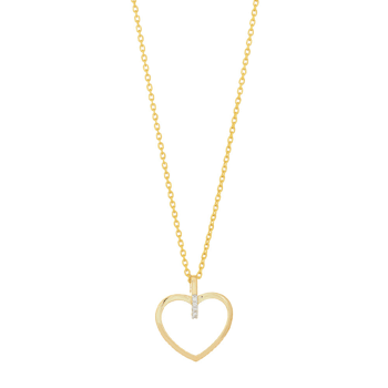 14kt. guldhjerte m/dia. 0.02ct W/SI og forg. kæde, fra Siersbøl