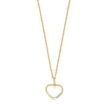 14kt. guldhjerte m/dia. 0.015ct W/PI og forg. kæde, fra Siersbøl