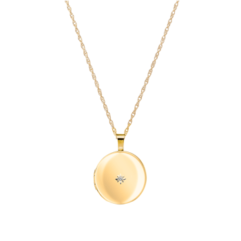 Medaljon14kt. påvalset guld. Inkl. kæde m.0,01ct, fra Siersbøl