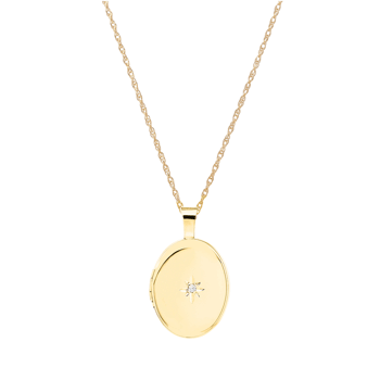 Medaljon14kt. påvalset guld. Inkl. kæde m. 0,01ct, fra Siersbøl