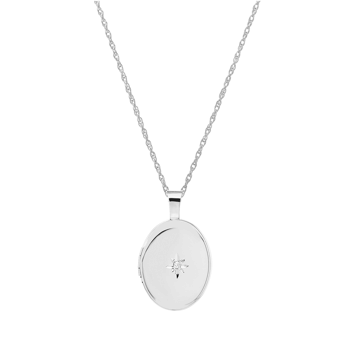 Medaljon i rhod. sølv. Inkl. kæde m. 0,01ct, fra Siersbøl