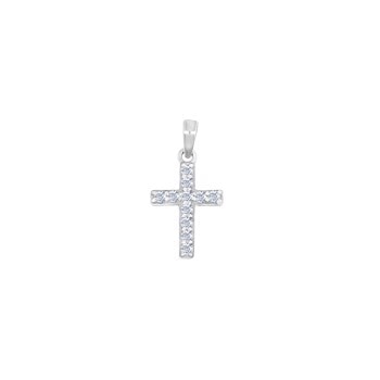 Rhod. sølv kors med zirkoner, 16x12 mm, fra Siersbøl