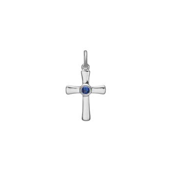 Siersbøl sølvkors med blå safir 18 mm