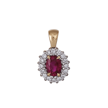 14kt. guldvedhæng m/rubin og dia 0.07ct W/Si, fra Siersbøl