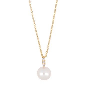 14 kt. guldvedhæng m/perle og dia. 0.045ct W/SI in, fra Siersbøl