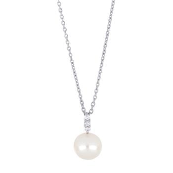 14 kt. hvidguldsvedhæng m/perle og dia. 0.045ct W/SI, fra Siersbøl