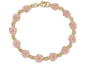 Armb. sølv forgyldt blomst rosa, fra L&G