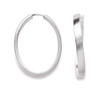 Oval creoløreringe i mat rhodineret sterlingsølv, enkel og elegant stil.