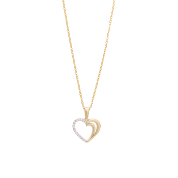 8kt. guldvedhæng hjerte m/cz inkl. forg. sølvkæde, fra Siersbøl