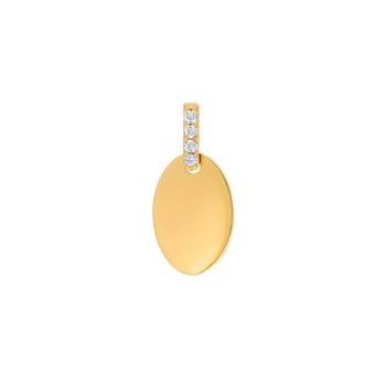 8kt. guldvedhæng oval plade m/cz  8x12mm , fra Siersbøl