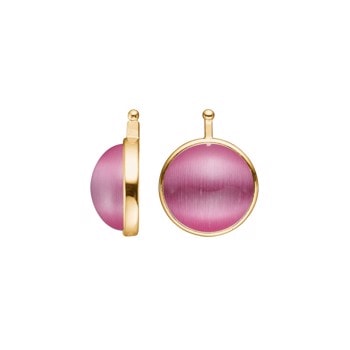 Runde, rosa katteøje cabochons på 13 mm, indrammet i forgyldt sølv, fra Heinzendorff.