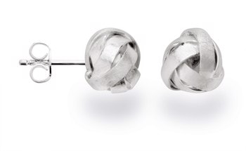 Ørestikker i sterling sølv med kugleformet, flettet design og børstet overflade. Klassisk lås bagpå.