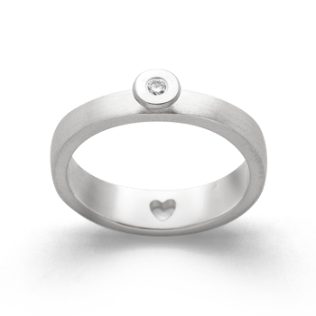 Sterling sølv Ring mat/blank, brillant 0,03ct W-SI