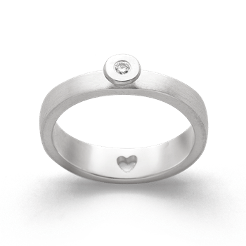 Sterling sølv Ring, rhodineret. mat/blank, brillant 0,03ct W-SI